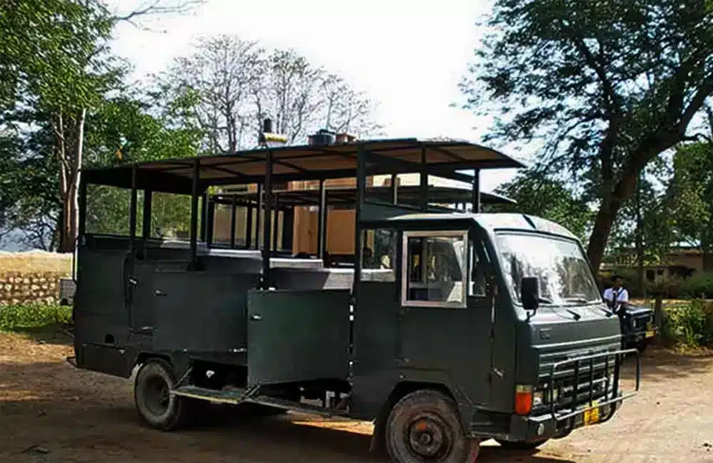 Jeep and canter safari vehicles in Jim Corbett